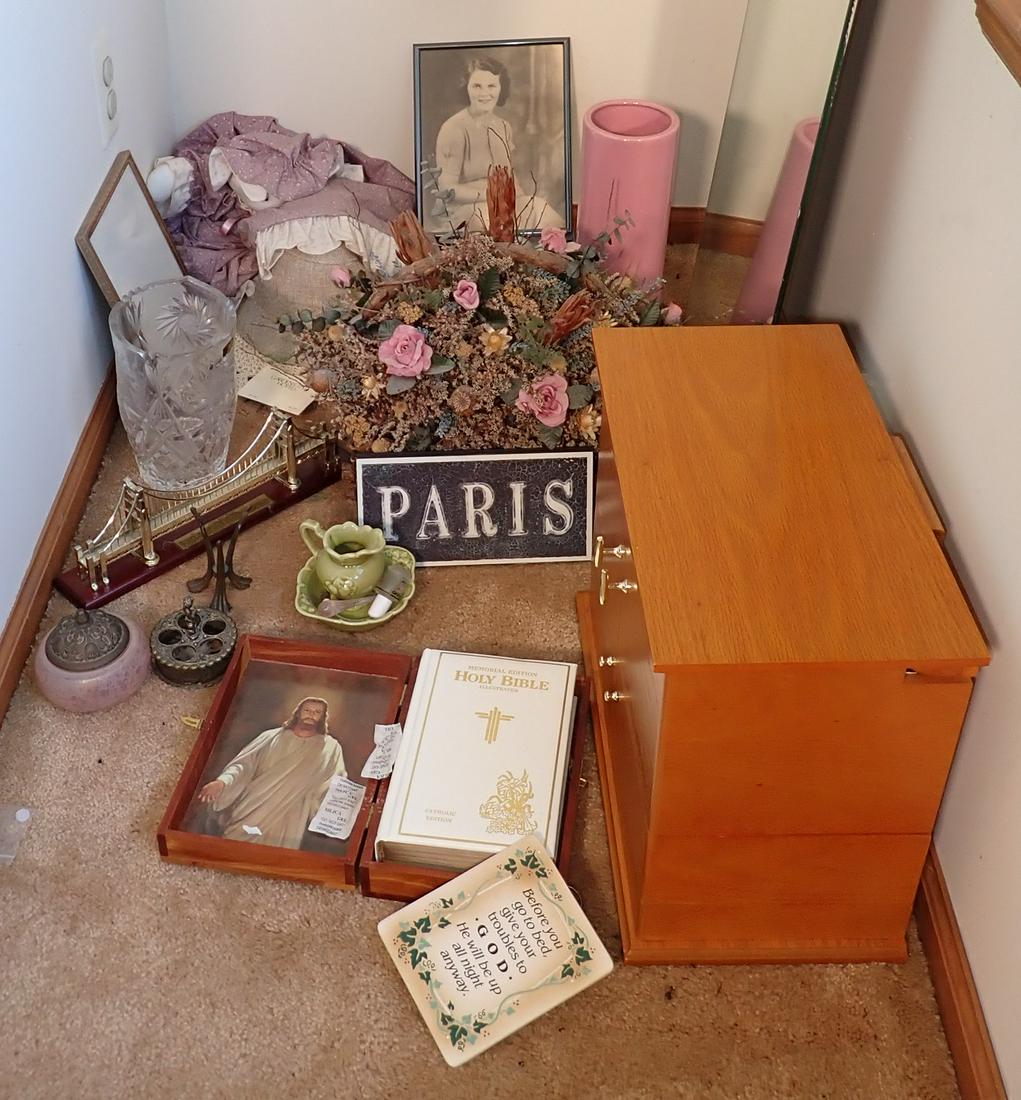 Mirror Make up Chest & Misc: Mirror is approx 18" x 67 1/2" . Buyer to remove from second floor. Take what you want and leave the rest. NO SHIPPING !