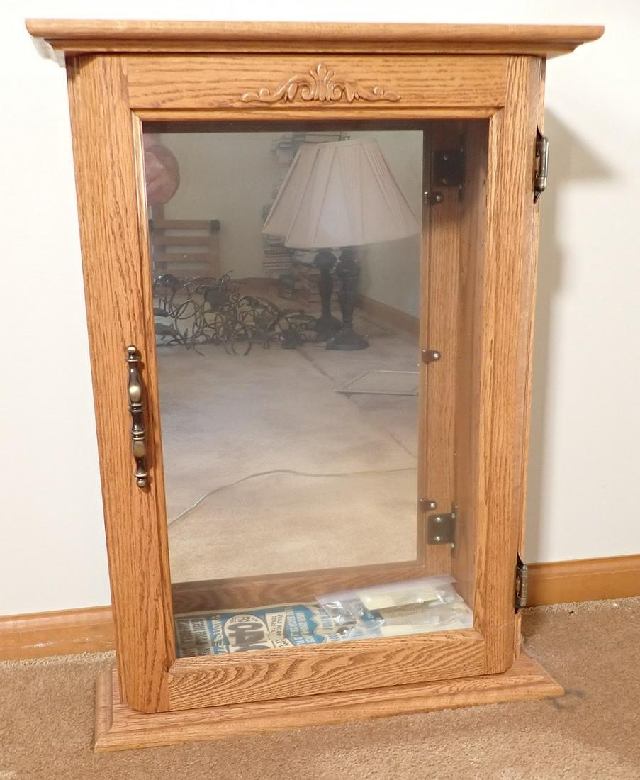 Oak Wall Display Cabinet w/ Mirrored Back (1 of 3)