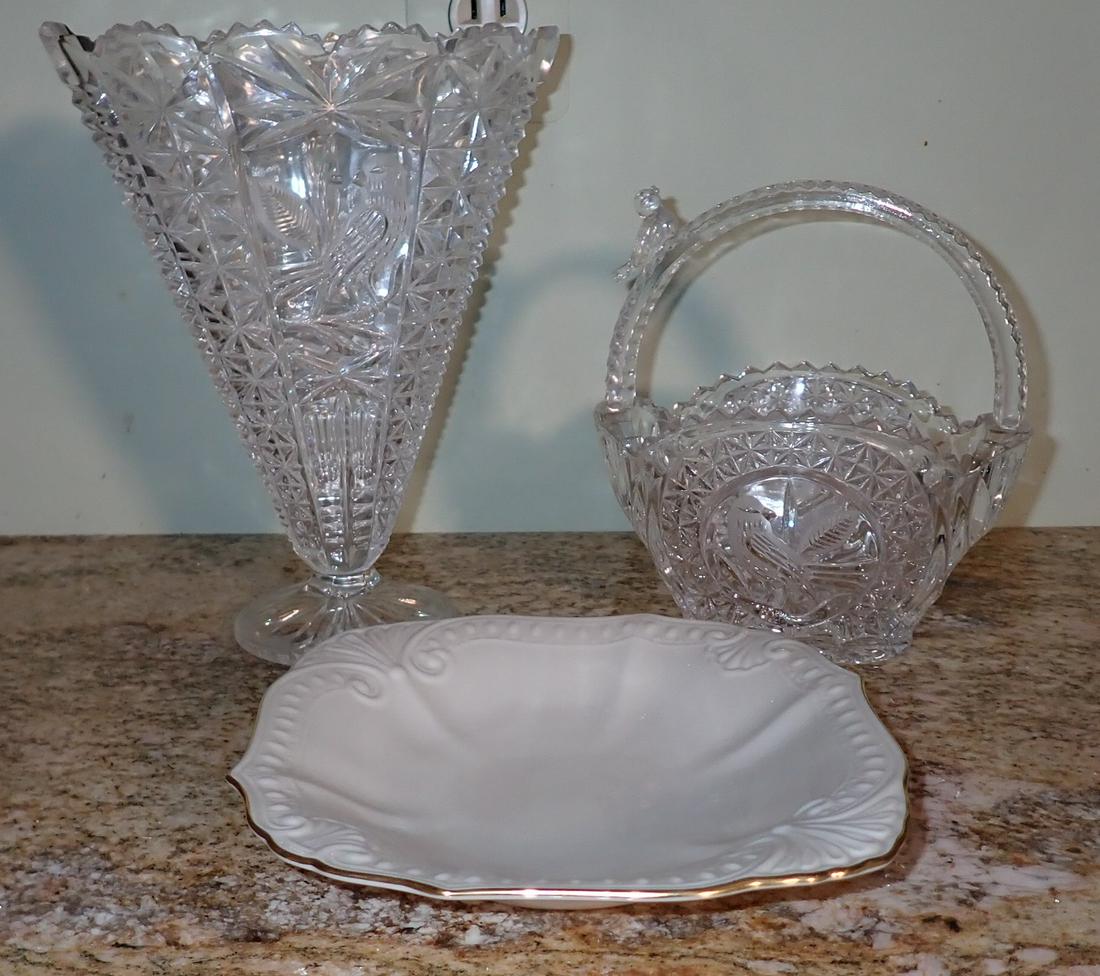 Bird Motiff Vase Glass Basket & Lenox Dish (1 of 4)