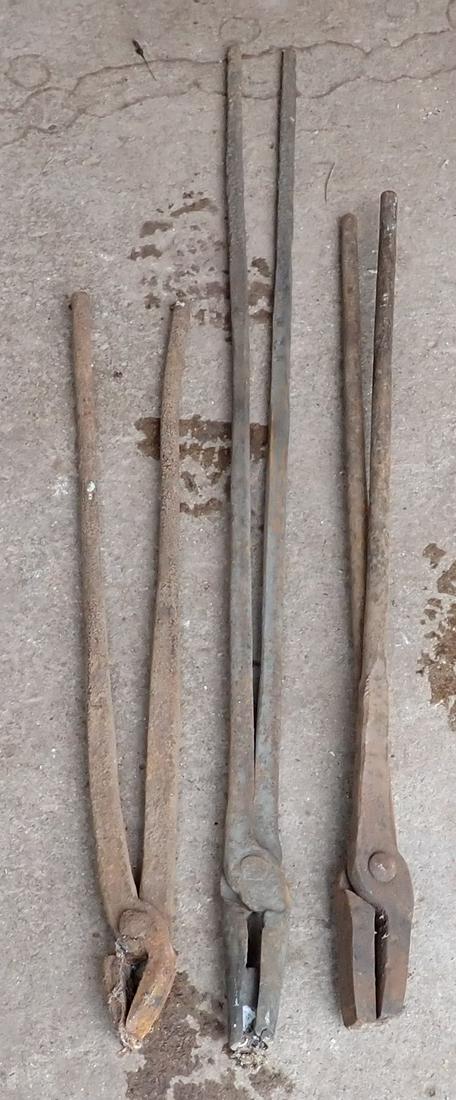 3 Pair of Blacksmith Tongs: Longest is approx 7/8" x 32 1/4"