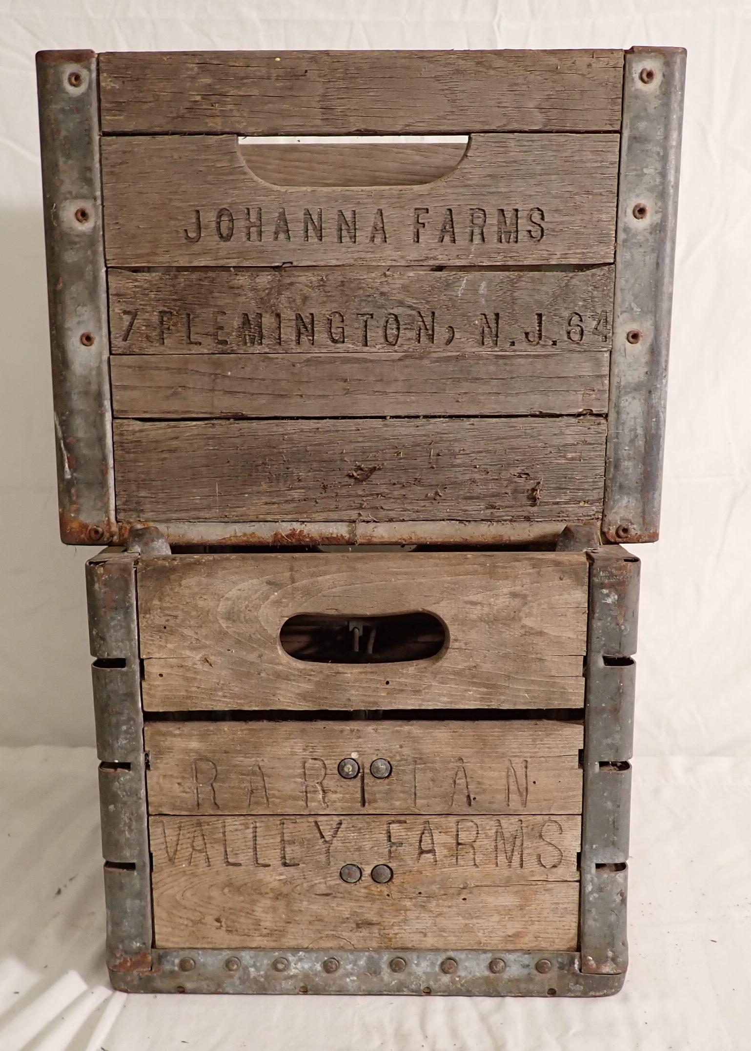 Johanna & Raritan Valley Farms Wooden Milk Crates: Largest milk crate is approx 12 7/8" x 16" x 11" tall. These are heavy crates ! NO SHIPPING !
