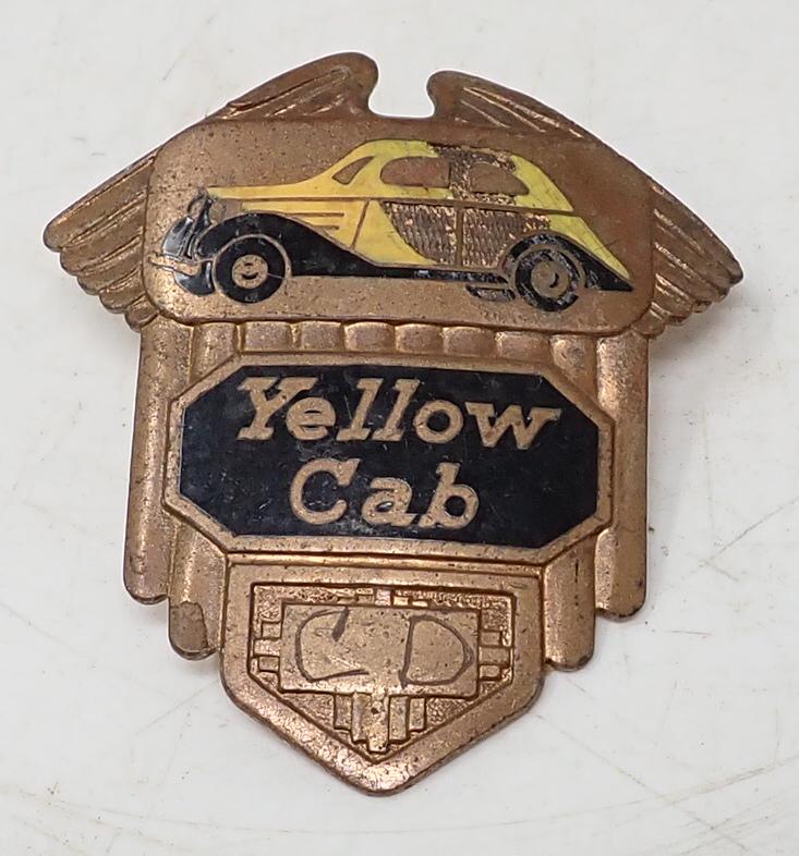 Brass Enameled Yellow Cab Hat Badge (1 of 2)