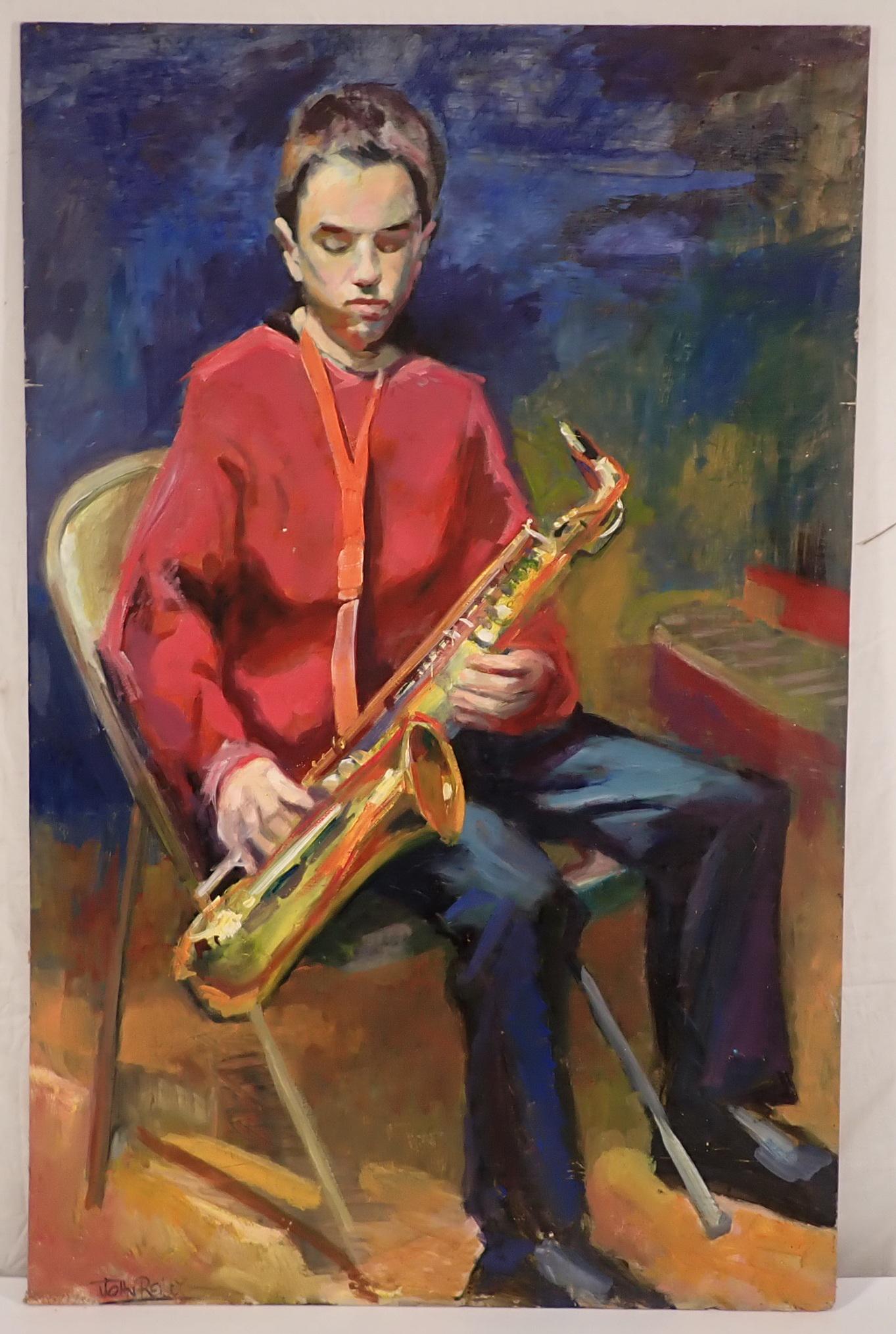 John Reilly Saxophone Player Oil Painting (1 of 4)