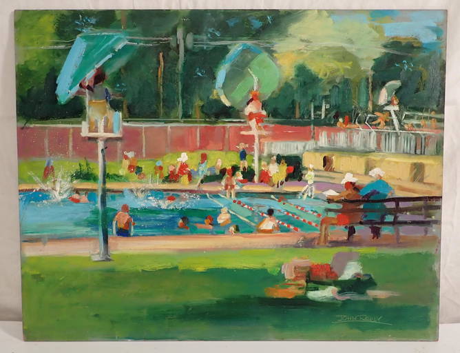 John Reilly Swimming Pool Oil Painting