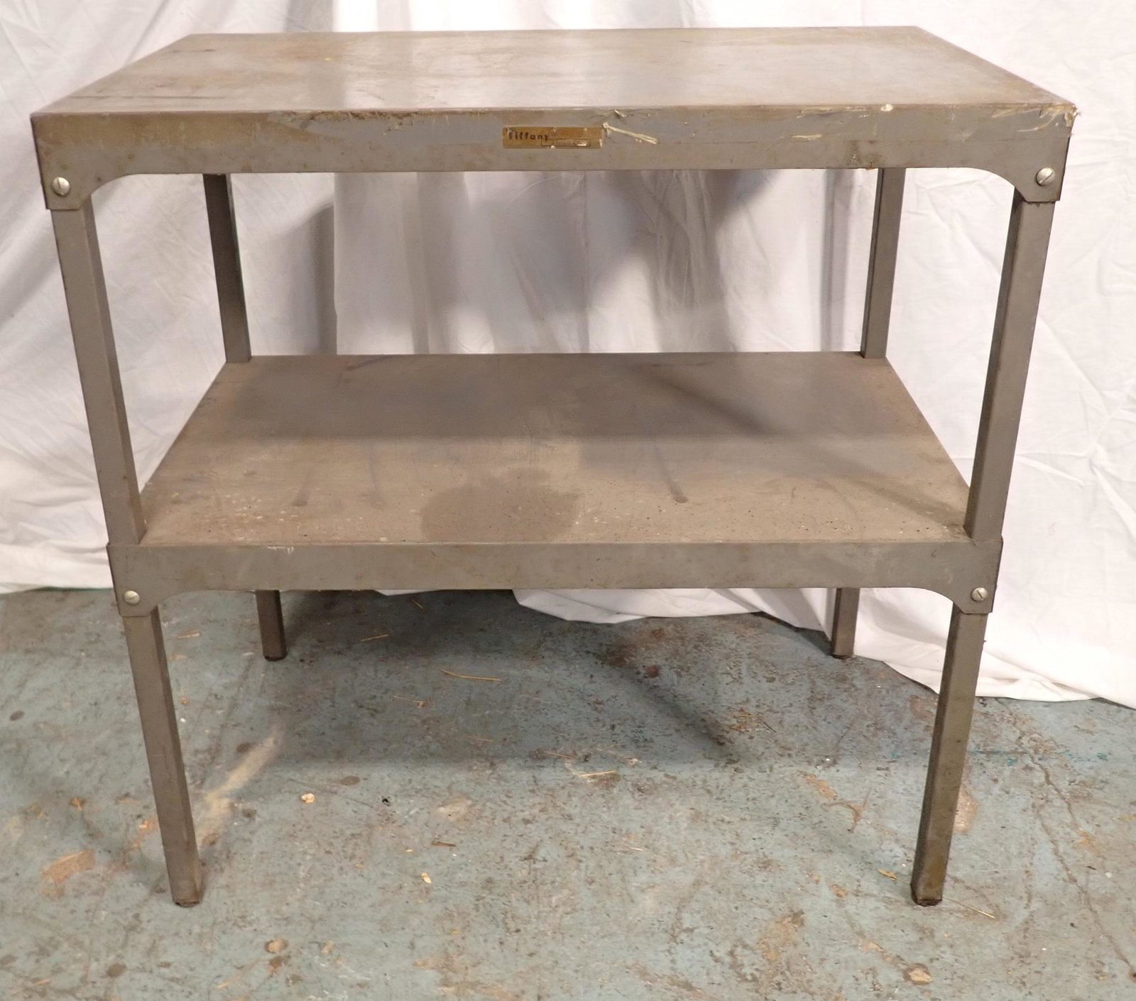 Vintage Tiffany Industrial Stand: Approx 18 1/2" x 30" x 30 1/4" tall. NO shipping !