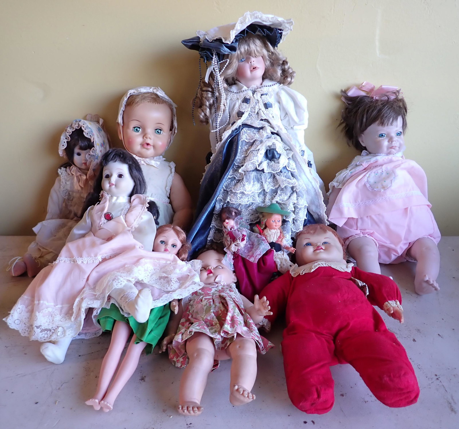 Porcelain & Misc Dolls incl Mattel: Largest is approx 20" . NO SHIPPING !