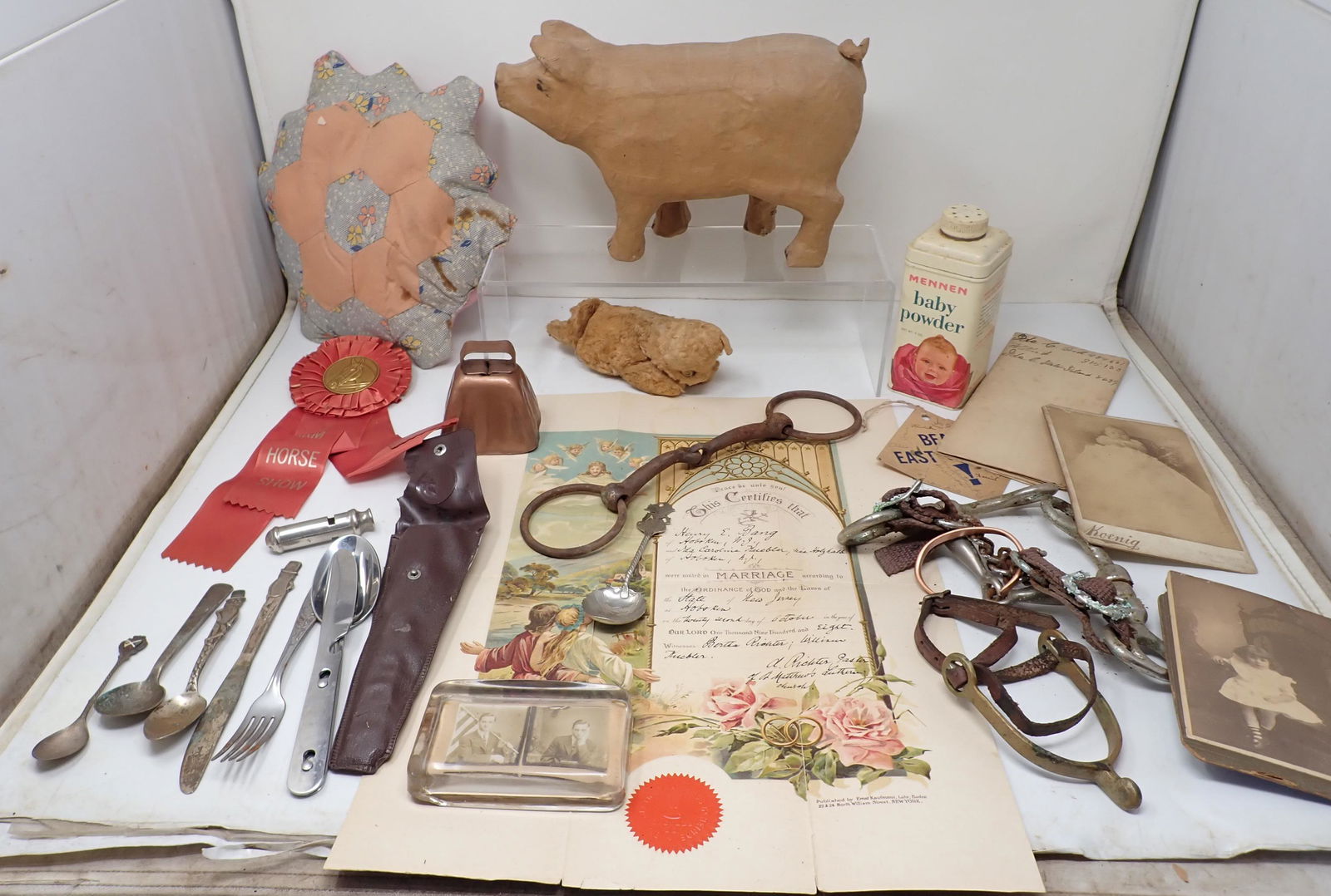 Paper Mache Pig Paperweight Collector Spoons & Misc (1 of 9)