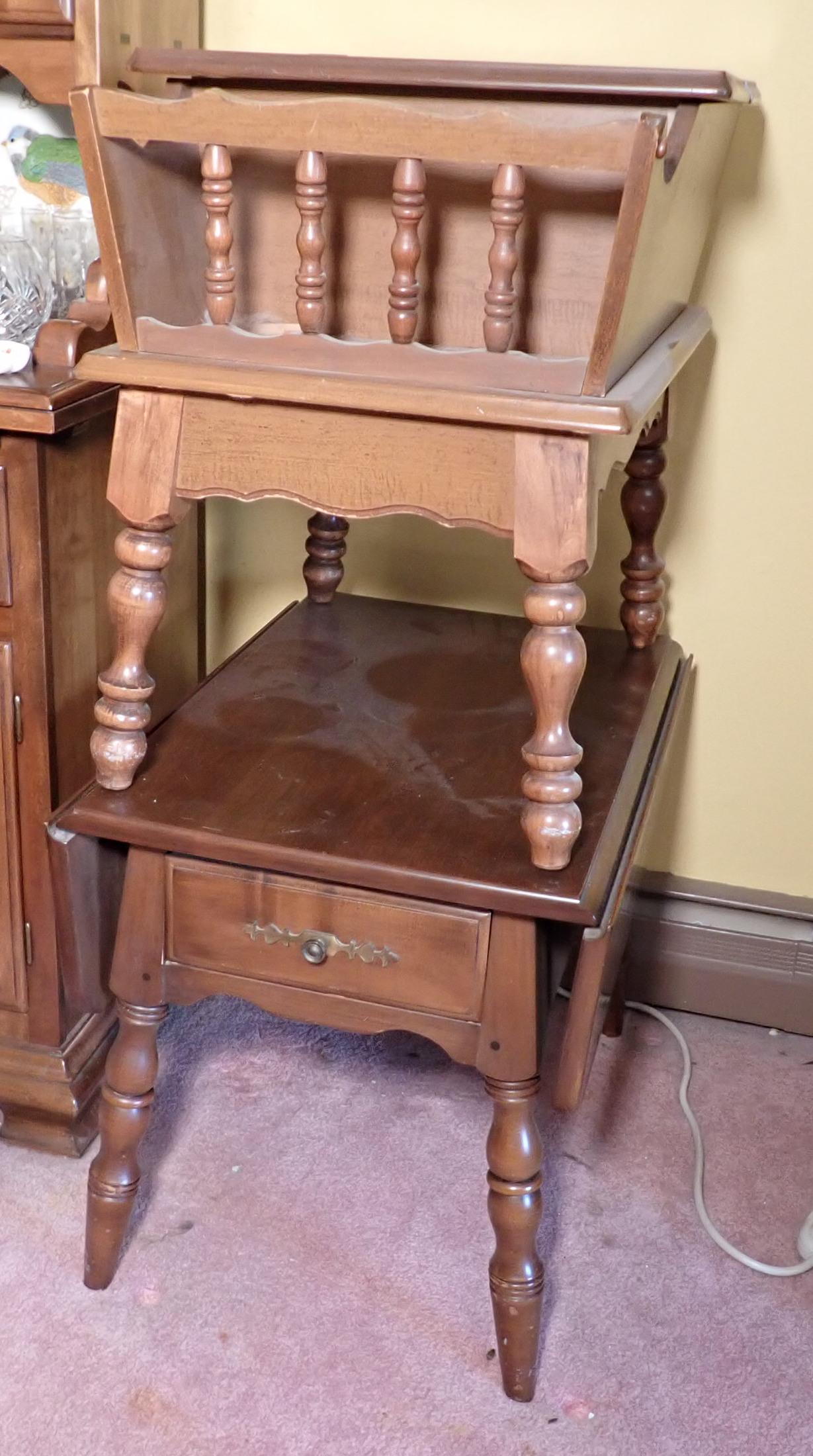 2 End Tables: Bottom one is approx 20" x 28" x 21 1/2" tall. No shipping !