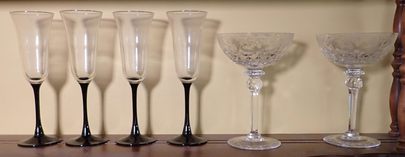 Champagne & Wine Glasses: 2 Wine glasses are apprx 5" in diameter and 7 1/8" tall.