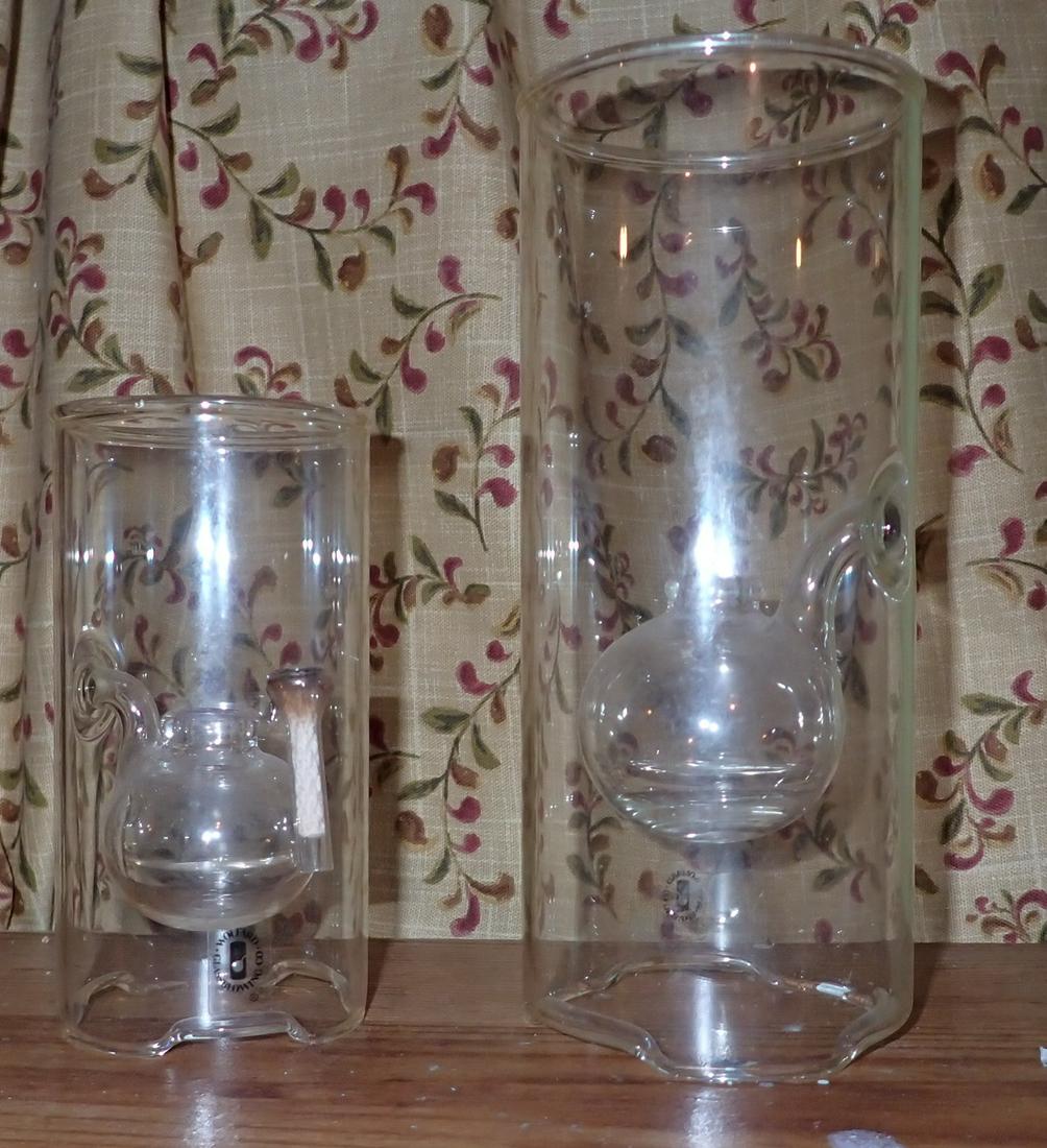 Wolfard Glass Hand Blown Oil Lamps: Largest is approx 3 3/4" in diameter and 9" tall.