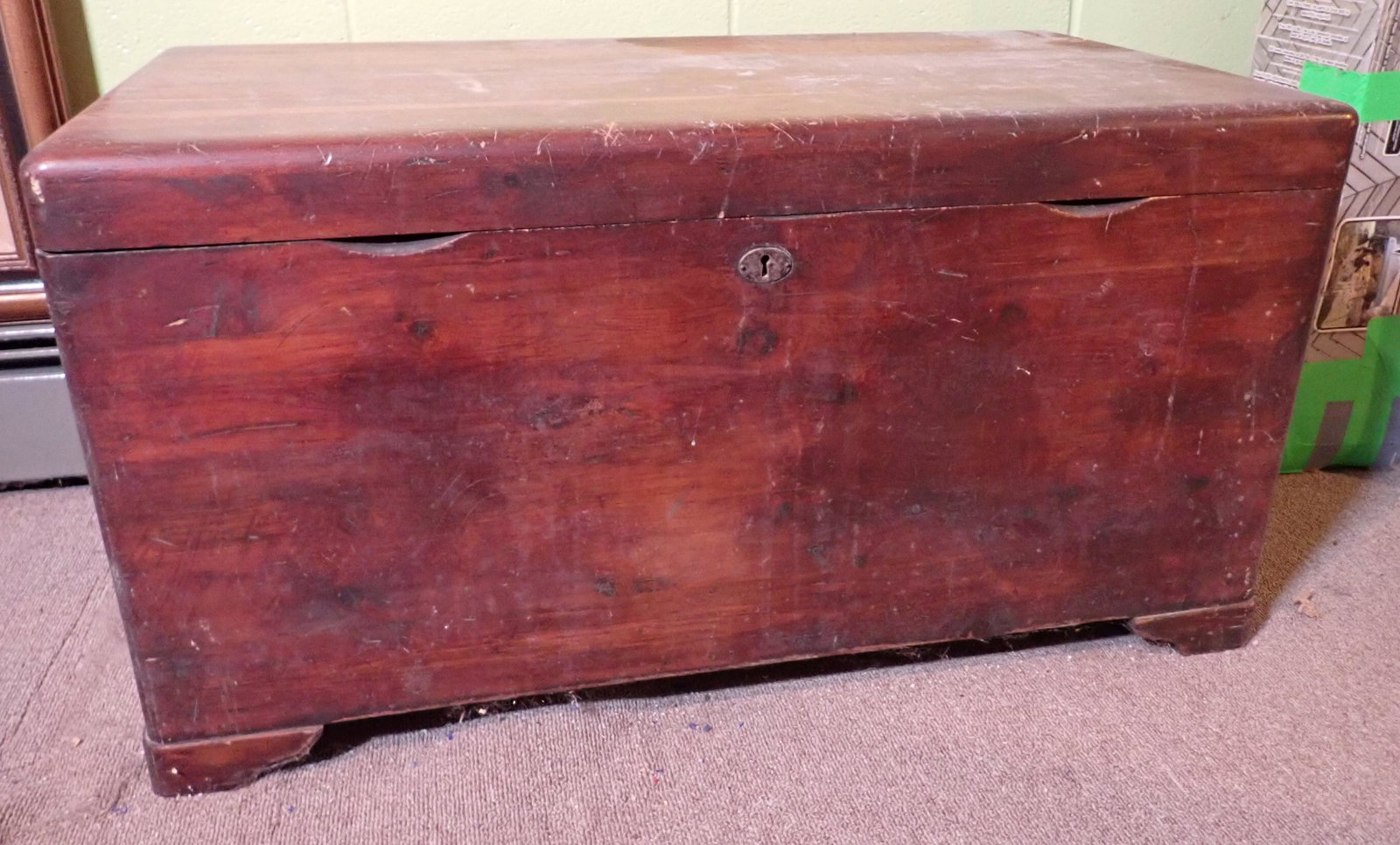 Bally Cedar Chest and Contents: Approx 19" x 35 3/4" x 18 3/4" tall. No shipping ! Buyer to bring help to remove from basement.