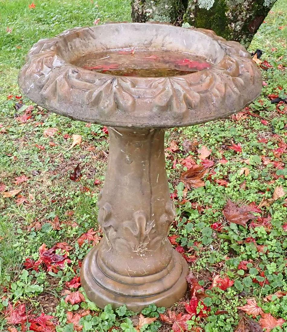 Concrete Bird Bath: Approx 19" in diameter and 24" tall. No shipping. Bring help to load