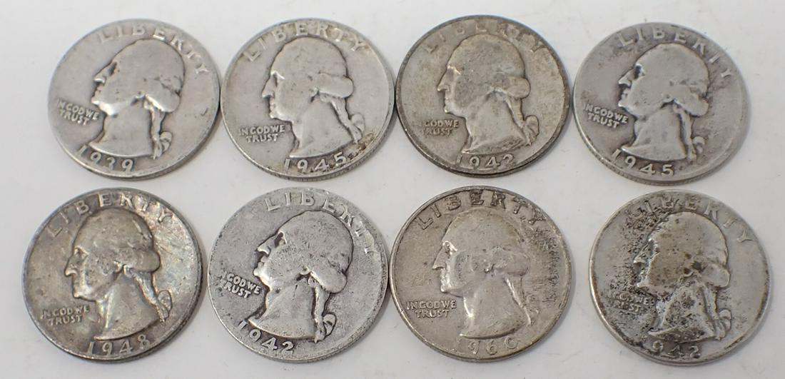 8 Silver Washington Quarters (1 of 4)