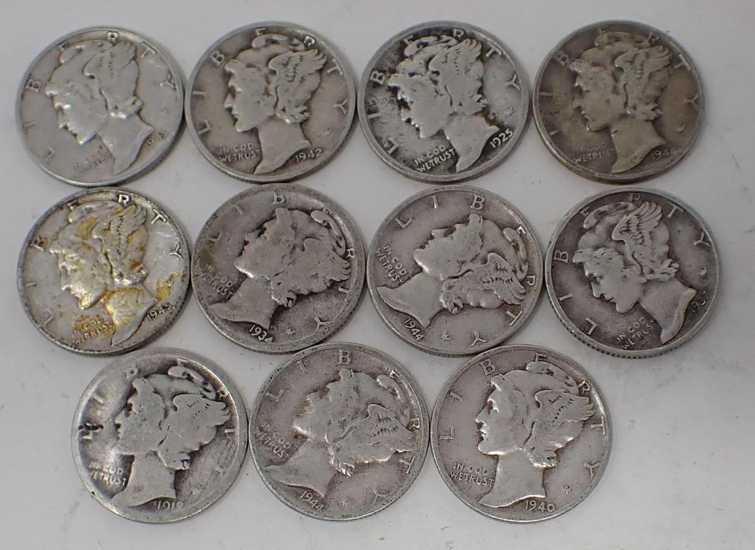 11 Mercury Silver Dimes (1 of 2)