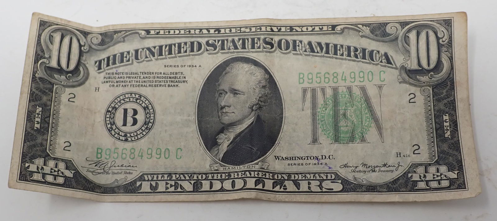 1934 A $10 Federal Reserve Not Bill: Ten Dollar Bill