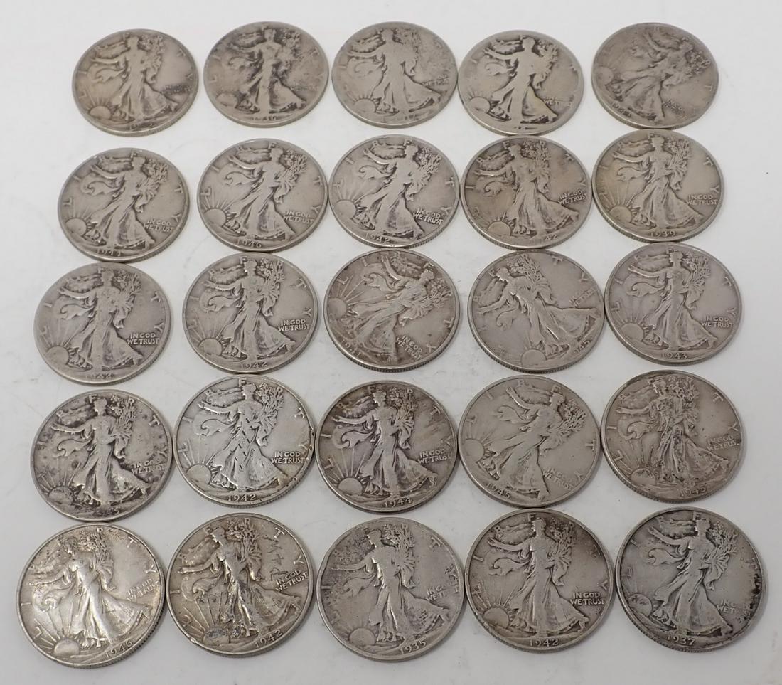 25 Walking Liberty Silver Halves (1 of 9)