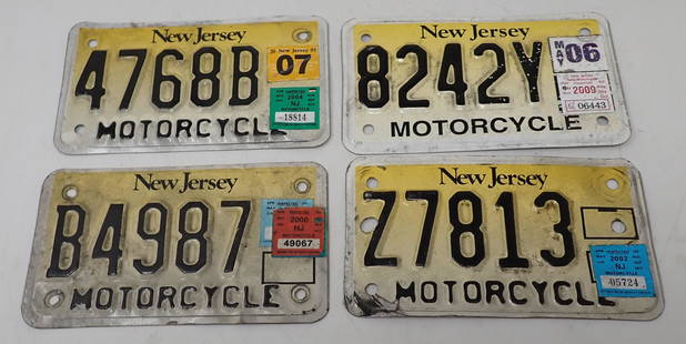 4 Vintage NJ Motorcycle License Plates: New Jersey Motorcycle plates