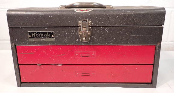 Homak Toolbox: Approx 9 1/2" x 18 1/4" x 10 1/4" tall.