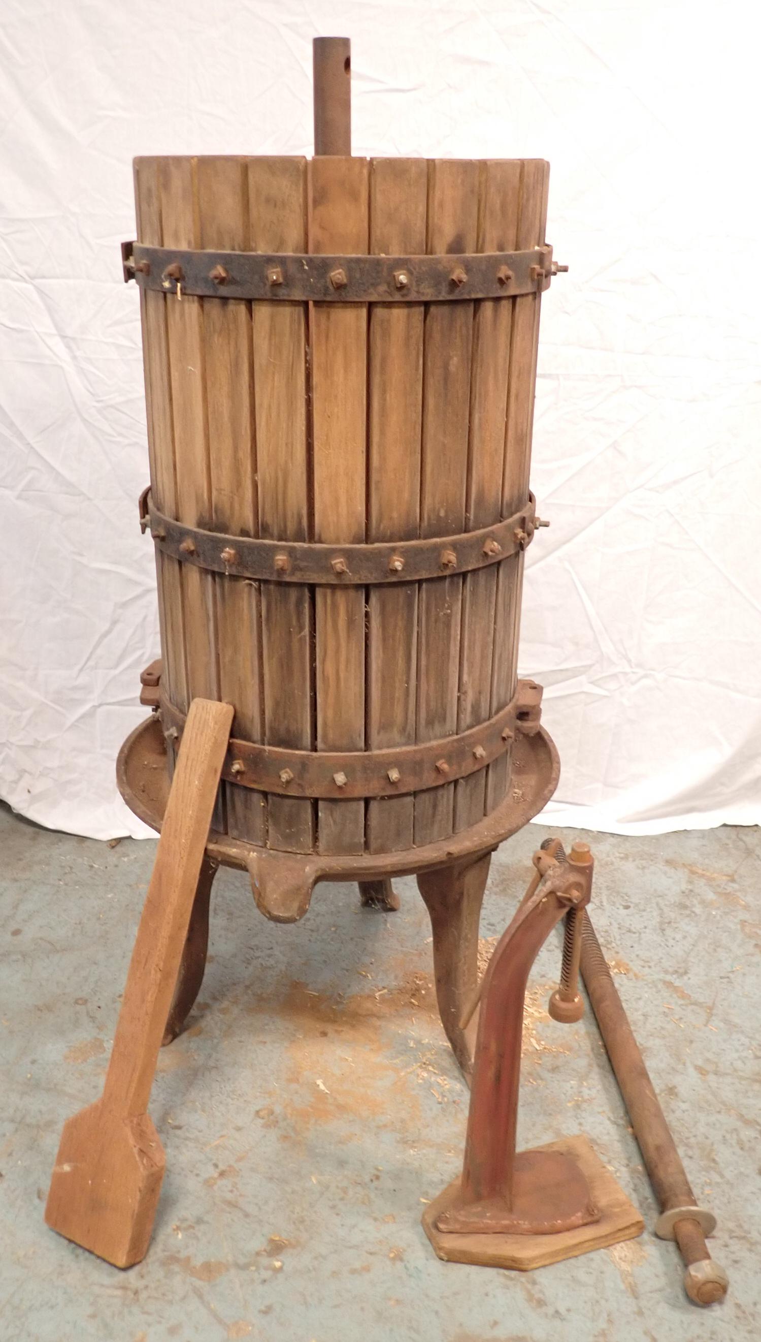 Wine Press & Bottle Topper: Press is approx 16" in diameter ( tub ) and 47" tall to top of shaft. No shipping