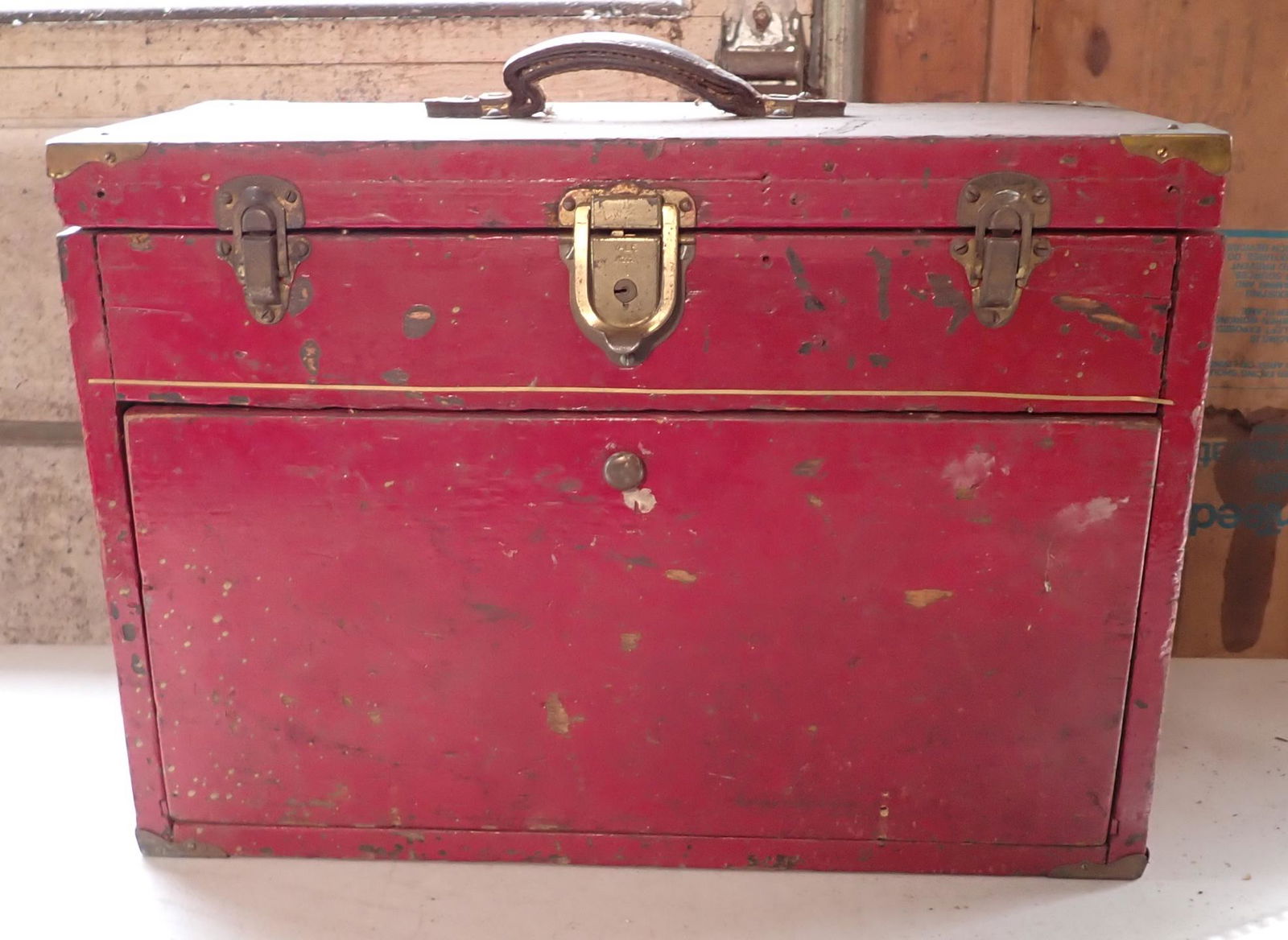 Wooden Machinist Box in Red Paint (1 of 5)