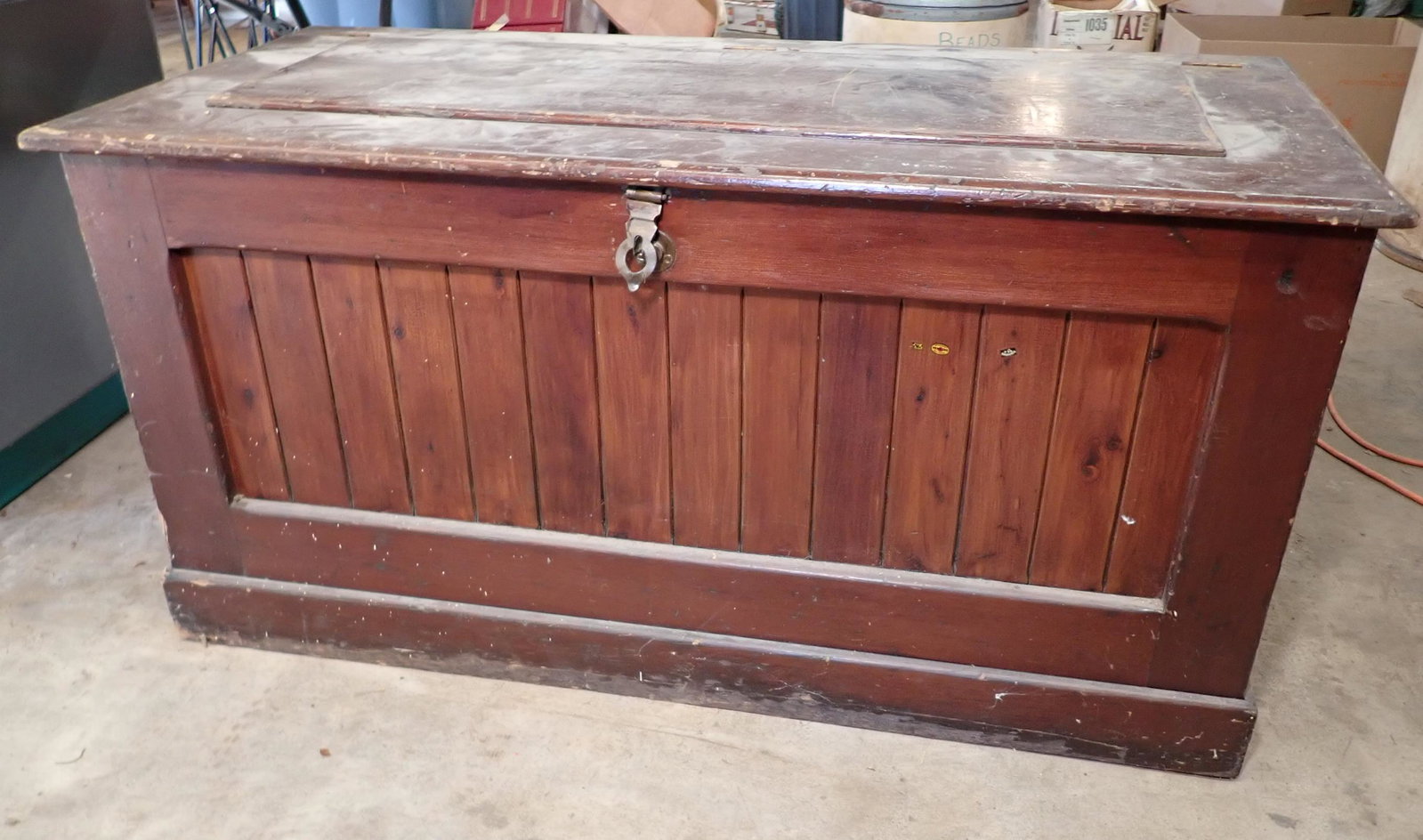 Blanket Chest and Contents: Approx 23 1/2" x 49" x 24" tall. NO SHIPPING ! Bring help to load