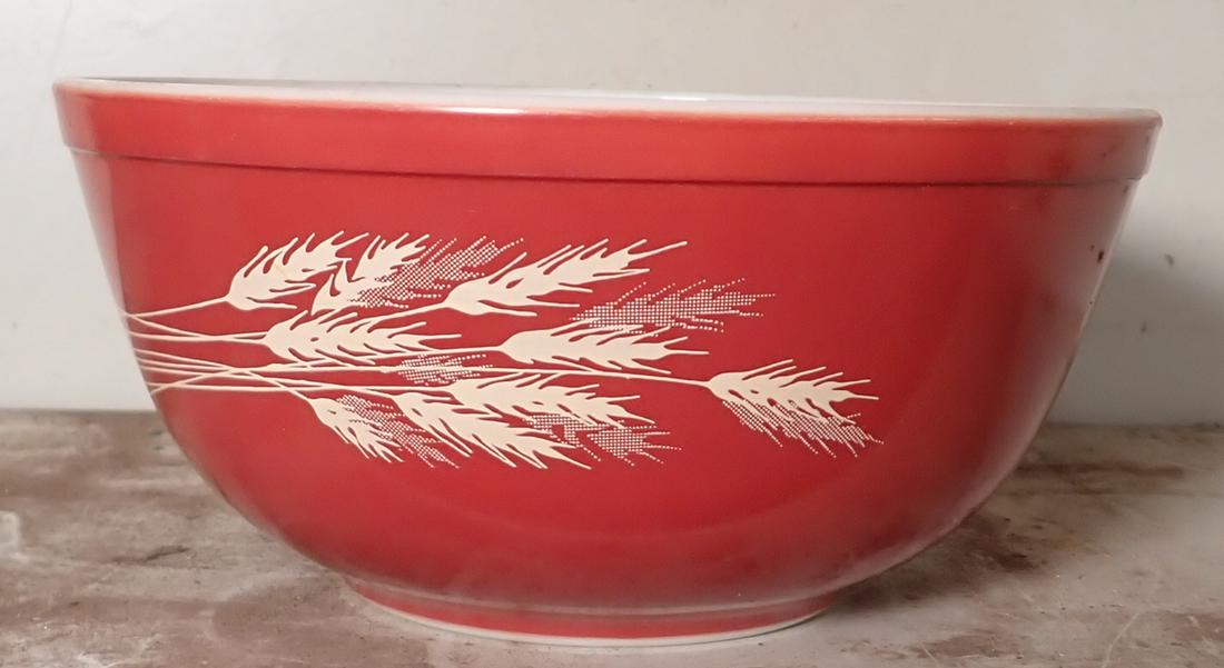 Pyrex Mixing Bowl: Approx 8 3/4" in diameter and 4" tall.