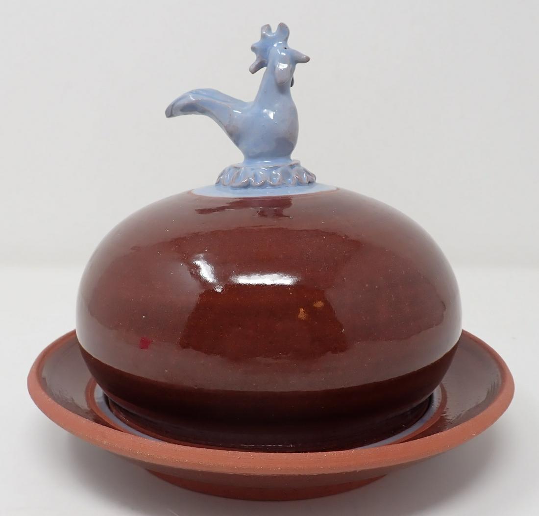 Redware Chicken Butter Dish (1 of 3)