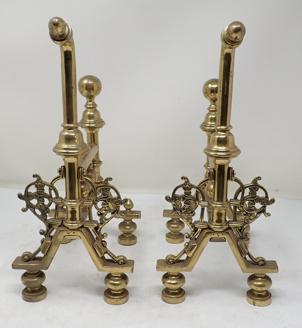 Victorian Brass Andirons: Apprx 5 1/2" x 7 1/2" x 12 1/4" tall.