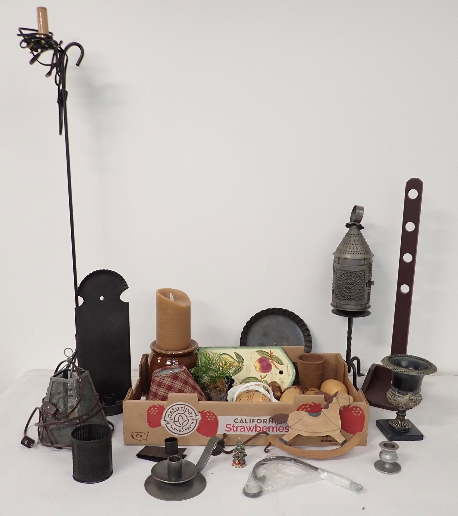 Pierce Tin Candle Lamp & Misc Table Contents (1 of 7)