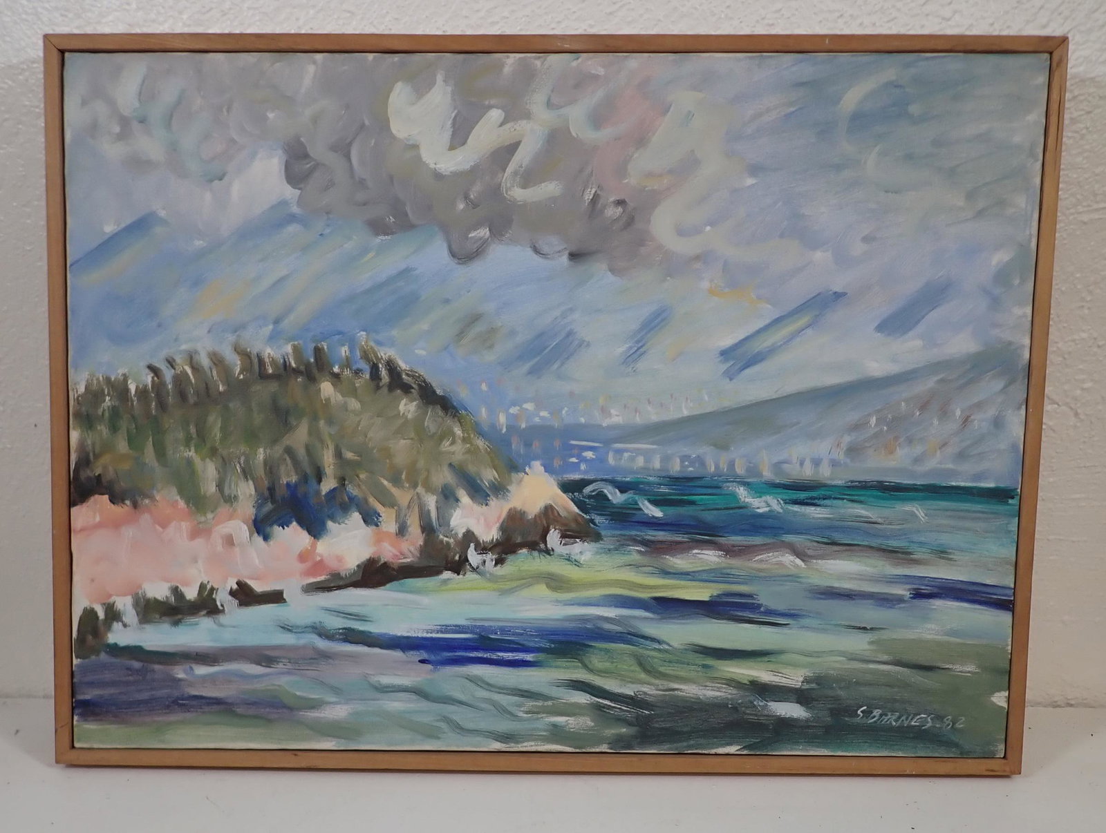 1982 S Barnes Oil on Canvas Seascape Painting (1 of 3)
