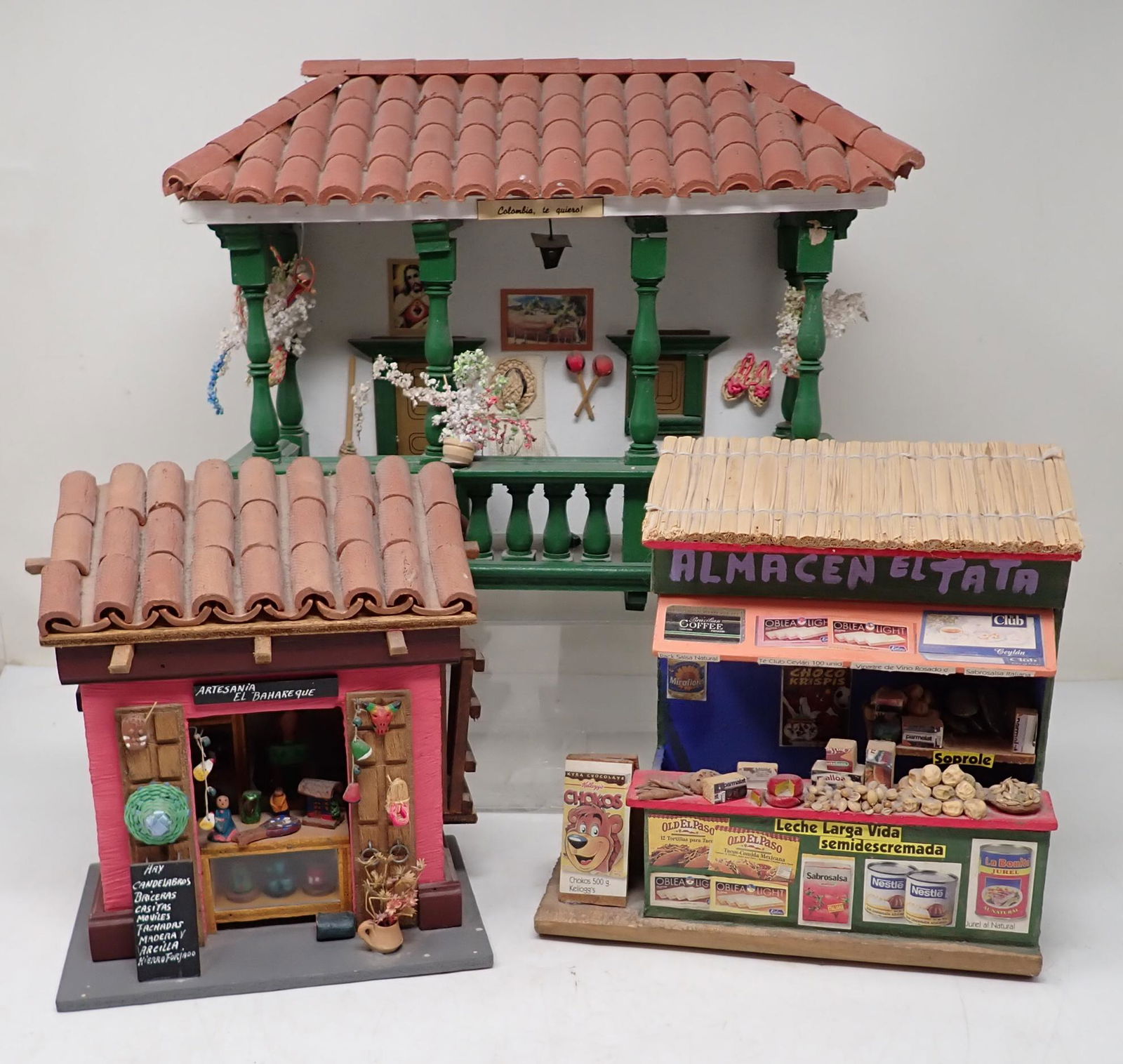 Spanish Buildings: Largest is approx 4 1/4" x 12 1/2" x 10" tall. NO SHIPPING