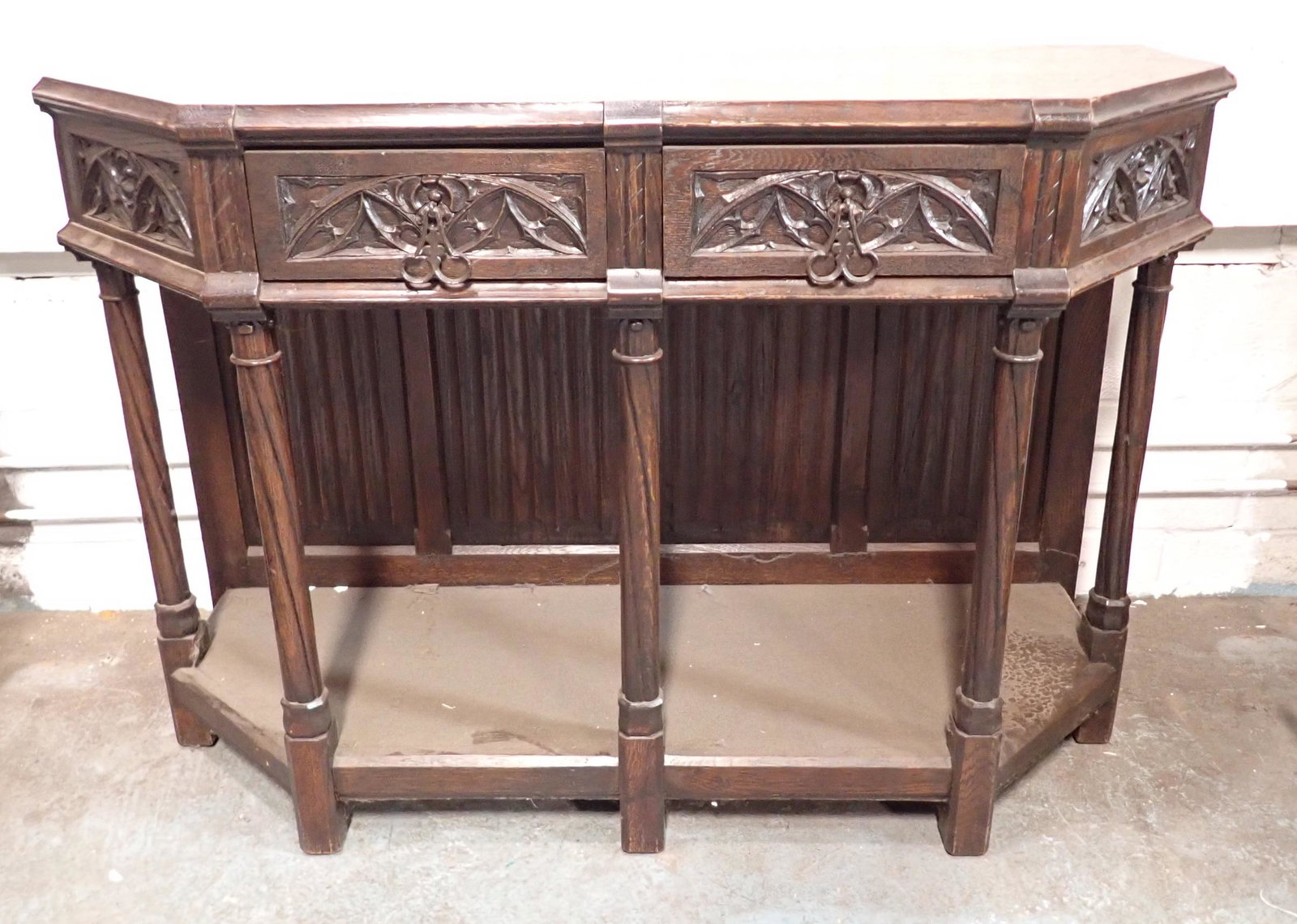Carved Console Table / Hall Stand: Apprx 19" x 48" x 33" tall