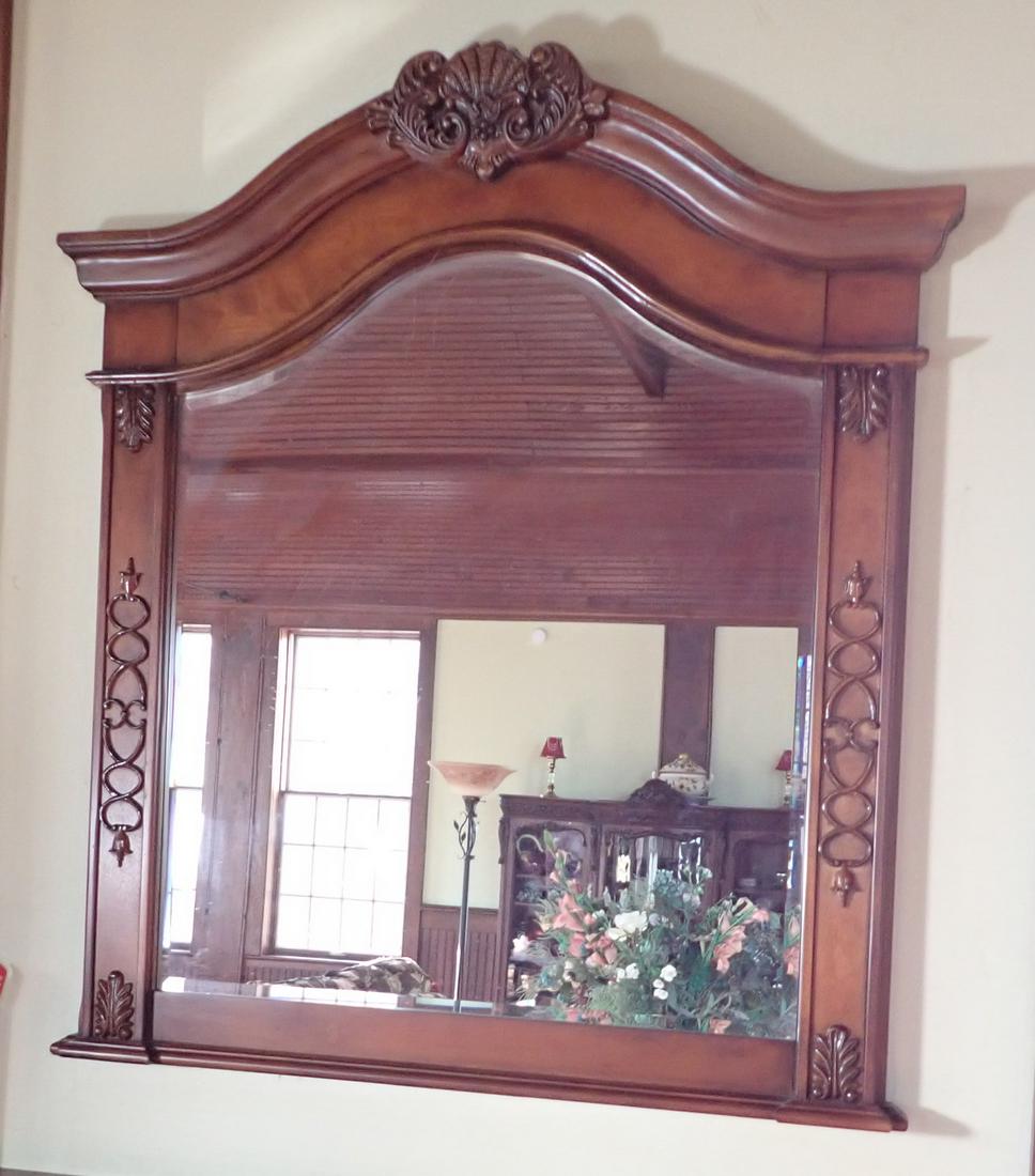 Carved Wall Mirror: Approx 43 1/2" x 50 1/2" . Mirror has beveled edge. NO SHIPPING !