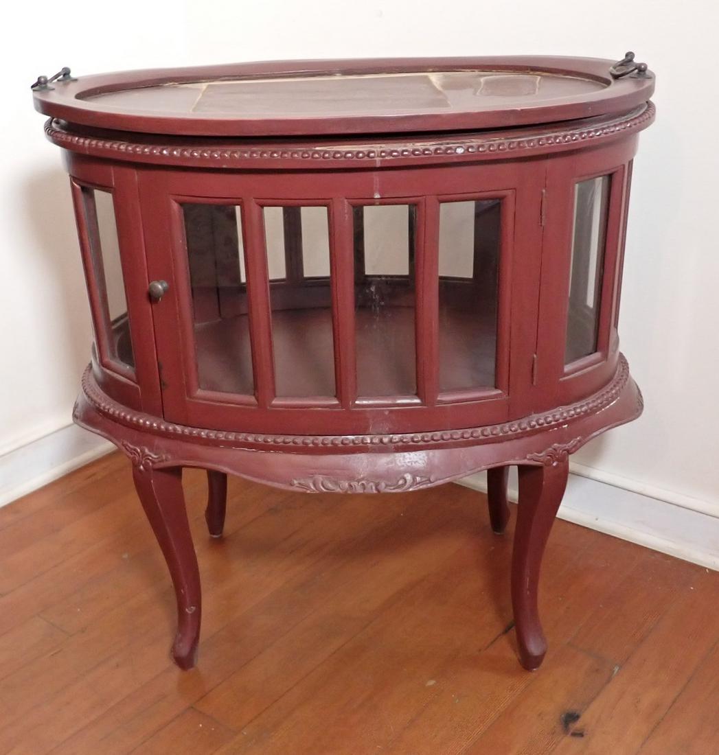 Oval Tea Table / Curio: Approx 19" x 29" x 30" tall. NO SHIPPING