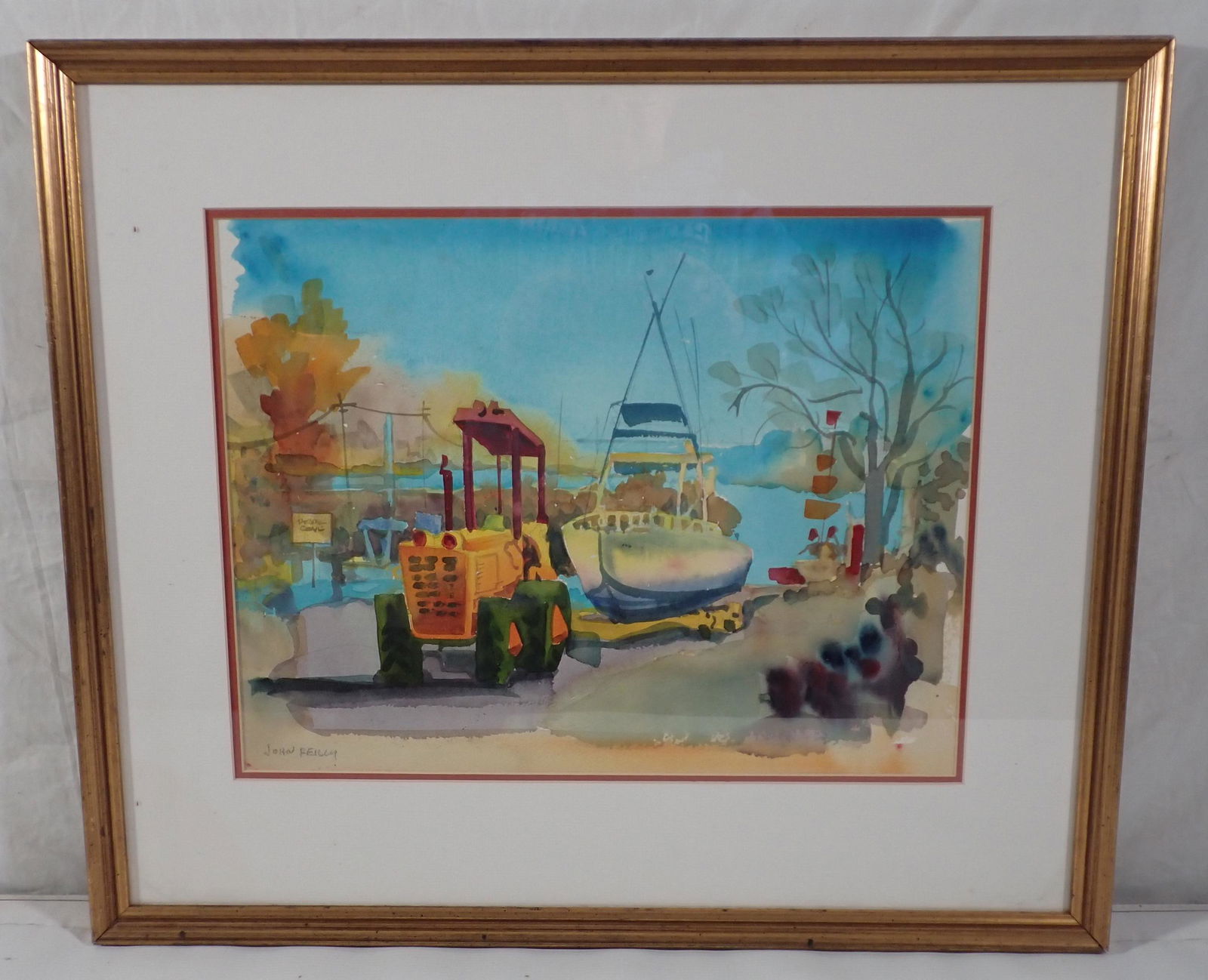 Signed John Reilly Boat Yard Watercolor (1 of 3)