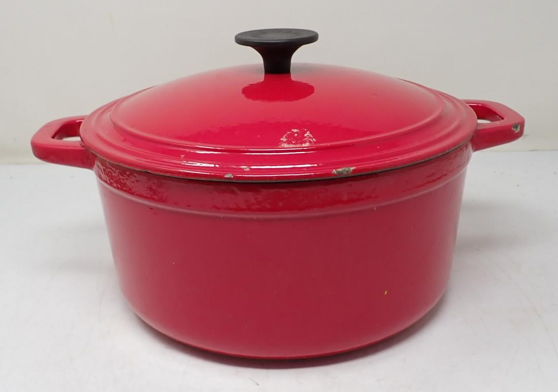 Martha Stewart Cast Iron Dutch Oven: Enameled Dutch oven is apprx 10" in diameter and 8" tall