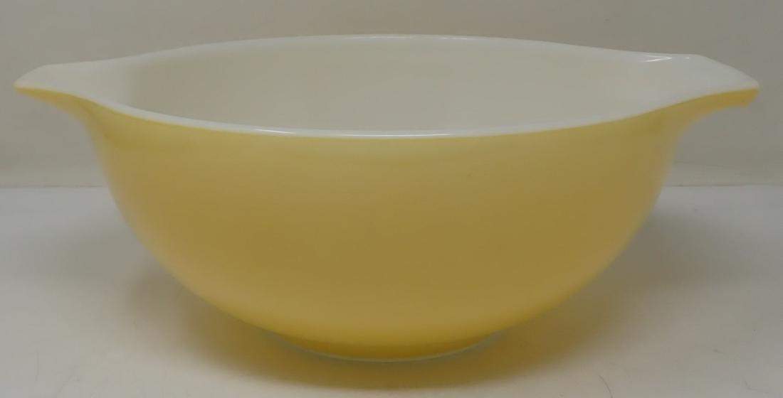 Yellow Pyrex 443 Ciderella Bowl: Approx 8 3/4" in diameter and 4" tall
