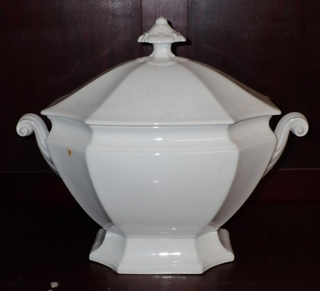 Ironstone Tureen: Approx 7 3/4" x 14" x 12 1/2" tall.