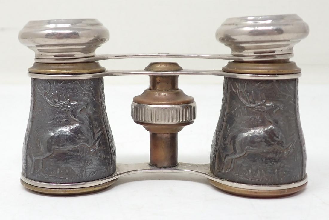 Sportier Opera Glasses w/ Elk Hunt Scene: Hunt scene with Elk and dogs.