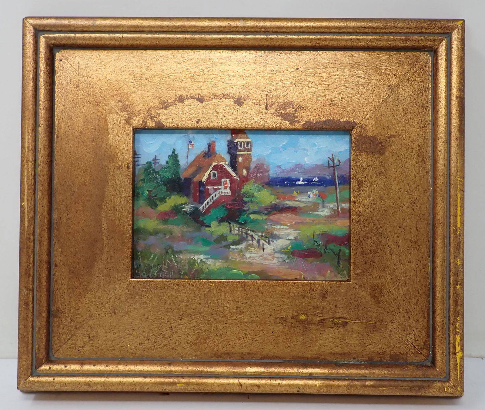 John Reilly Lighthouse Oil on Board Painting (1 of 3)