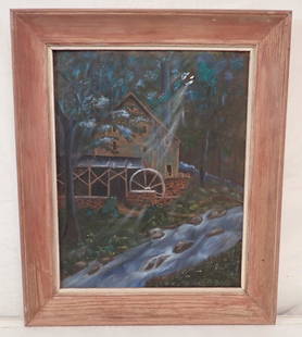 1995 E.M Gergely Mill Oil Painting: Signed Oil on board painting is apprx 21" x 25"