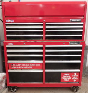 Craftsman Tool Chest & Contents: Rolling Tool Cabinet is Approx 18" x 52" x 62" tall. Not sure if there are keys in the drawers or not. Sold without keys. All drawers do open. Bring help to load. NO SHIPPING !