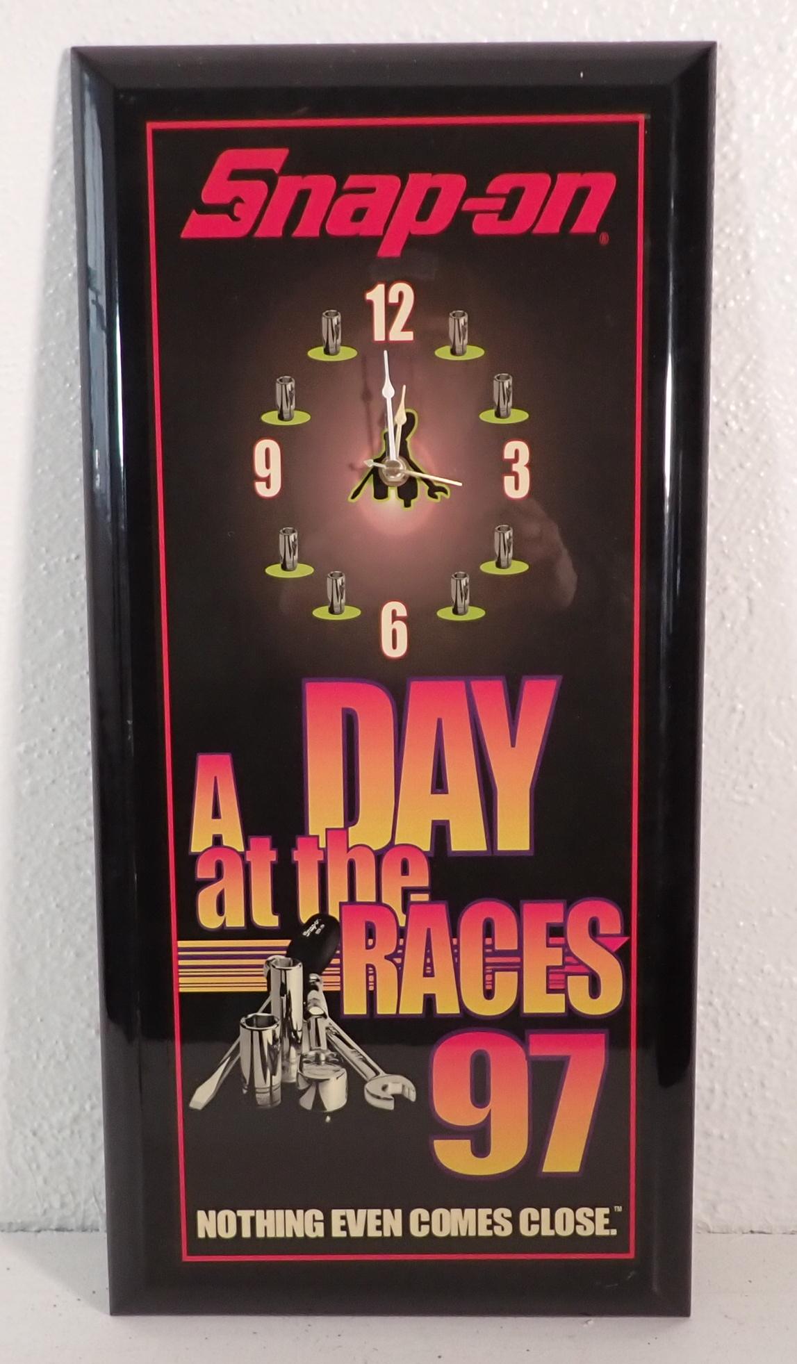 Snap On Day At The Races Clock: Battery operated clock is approx 11" x 23"