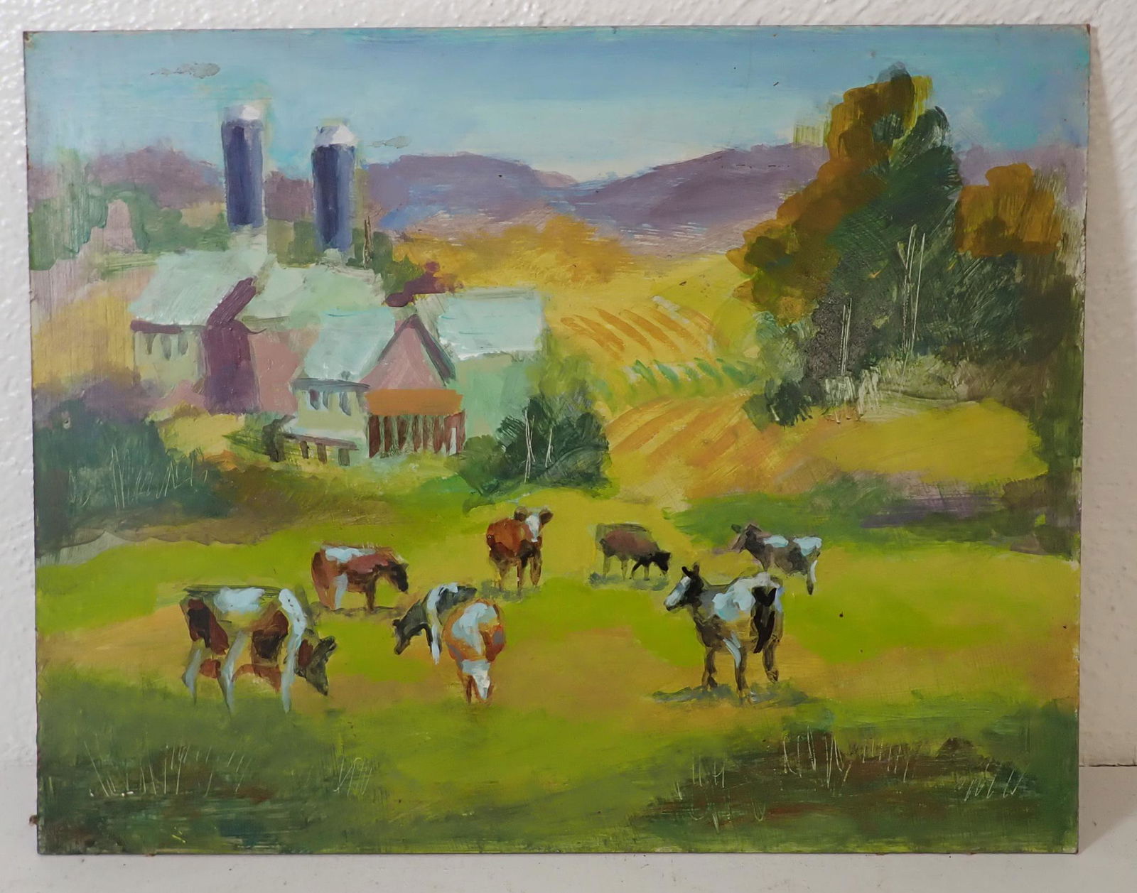 John Reilly Farm Scene Oil on Board Painting (1 of 3)