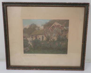 Signed Wallace Nutting Cottage: Approx 14" x 17"