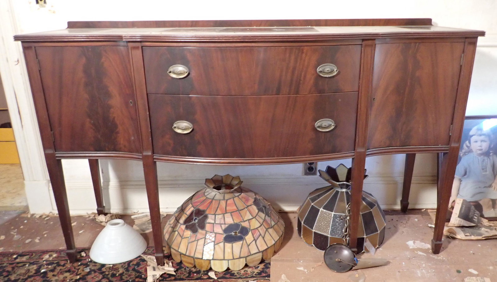 McCreery Sideboard China Closet & Credenza: Sideboard is approx 22" x 66" x 39 1/2" tall. China Closet is approx 15 1/2" x 36" x 78" tall. Credenza is approx 18 1/4" x 38" x 35" tall. Does not include any other items in pics. Buyer to pick up b