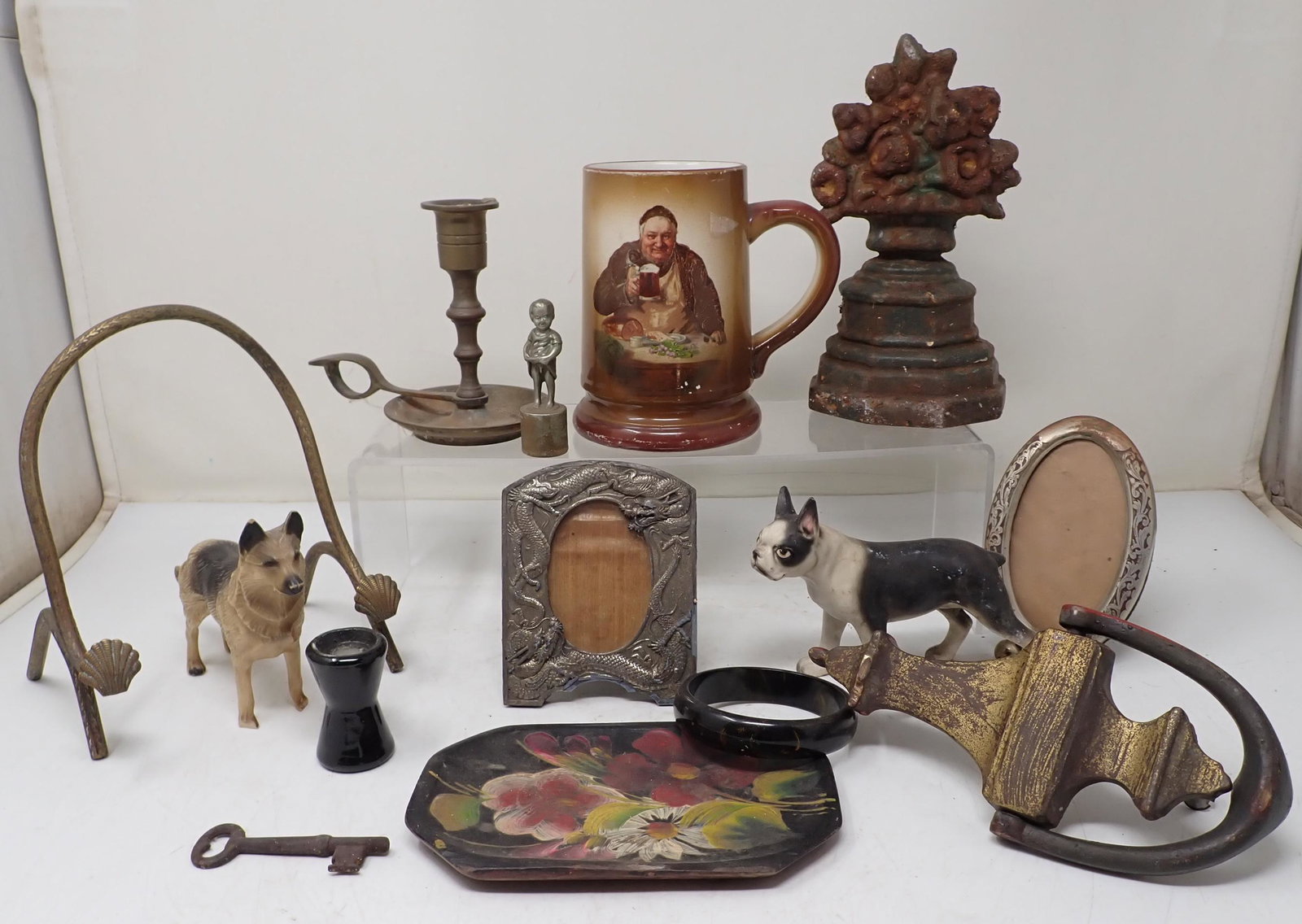 Door Stop Knocker Stein & Misc: Doorstop is apprx 7 1/4" tall. Dog on right is porcelain.