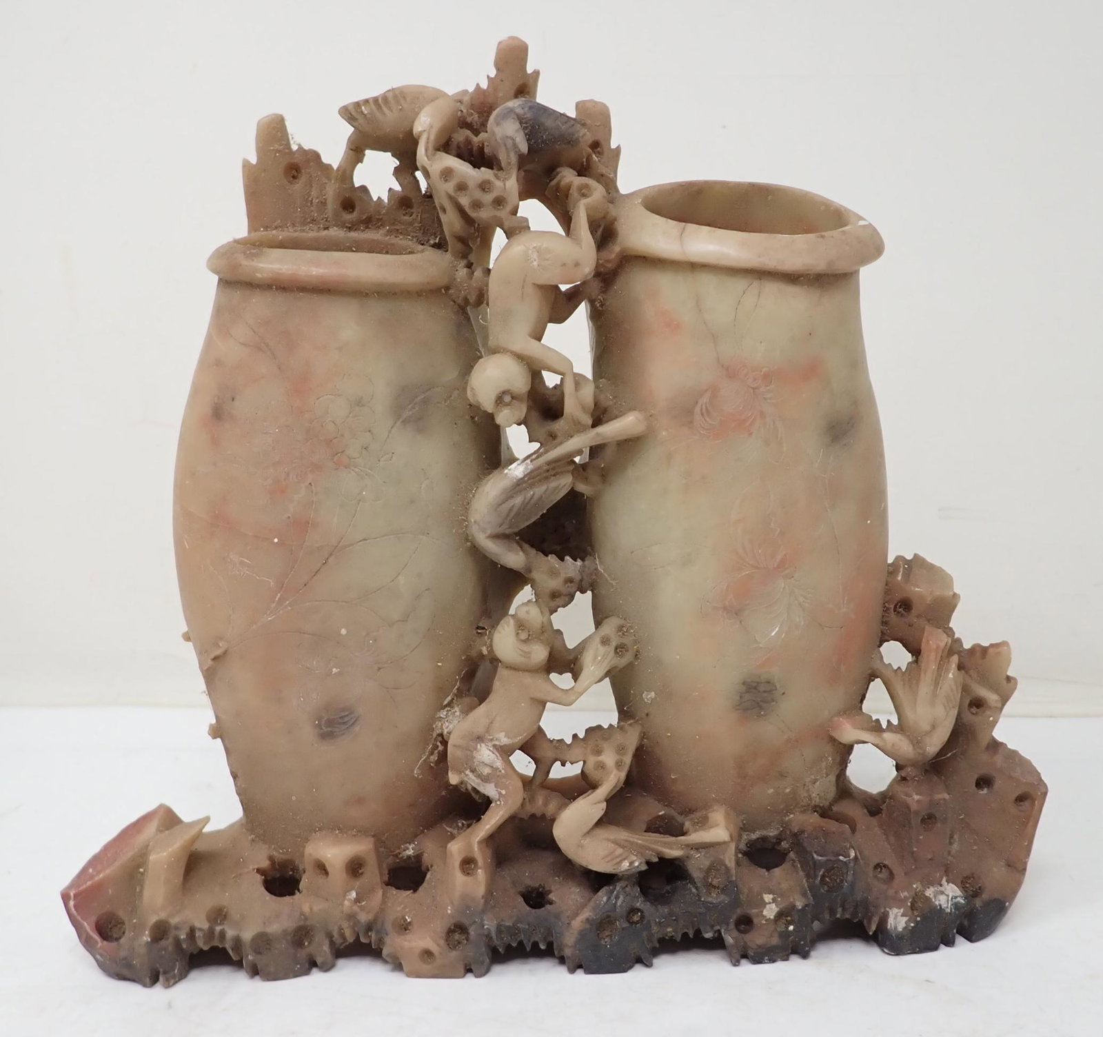 Chinese Soapstone Monkey Double Vase (1 of 9)