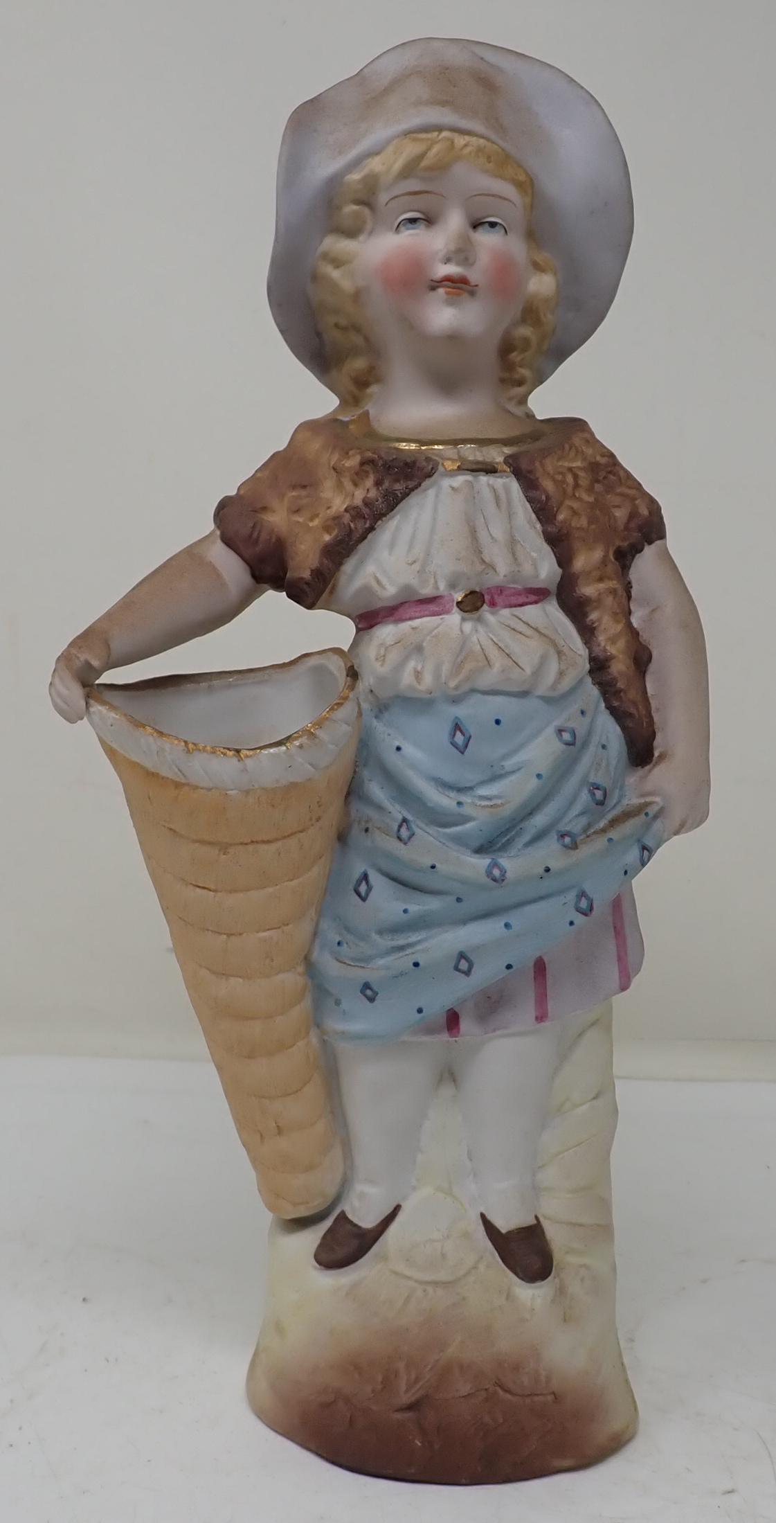 Figural Bisque Porcelain Vase: Approx 11" tall