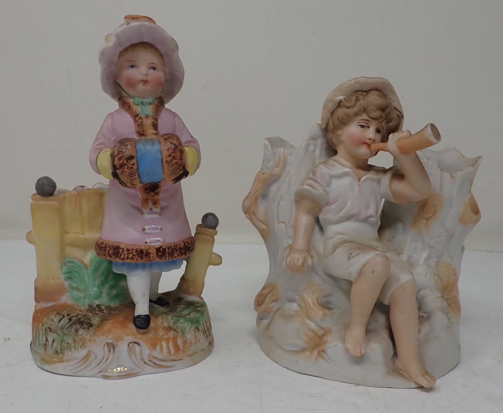 Figural Bisque Porcelain: Tallest is approx 6 3/4" tall